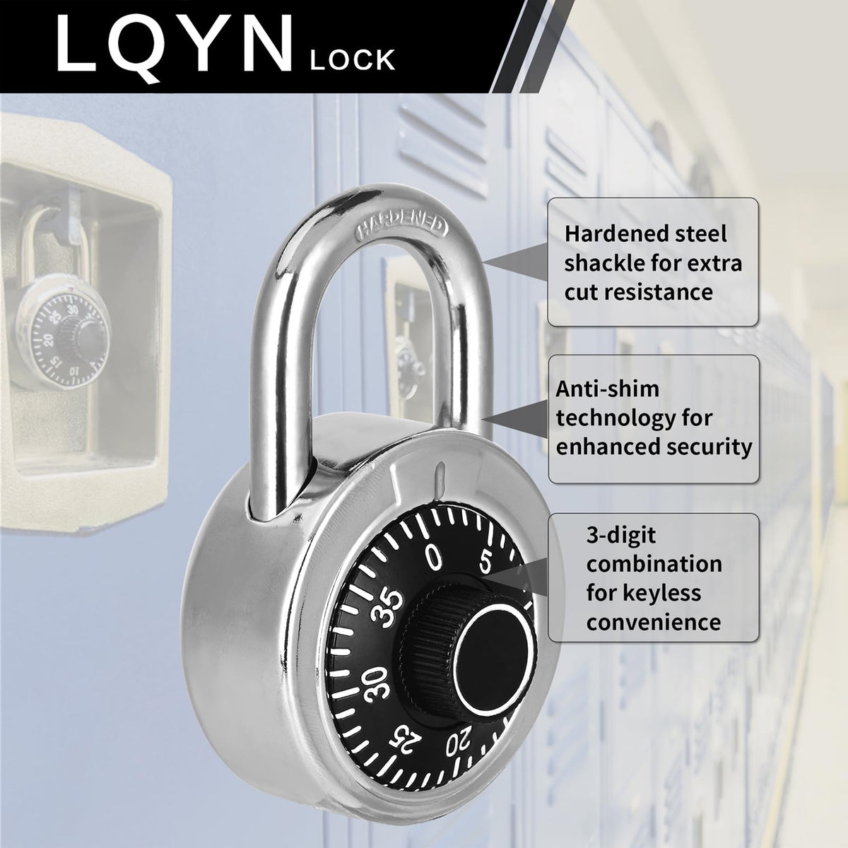 Combination Lock, LinkMejor Dial Combination Padlock, Pack of 1; Black