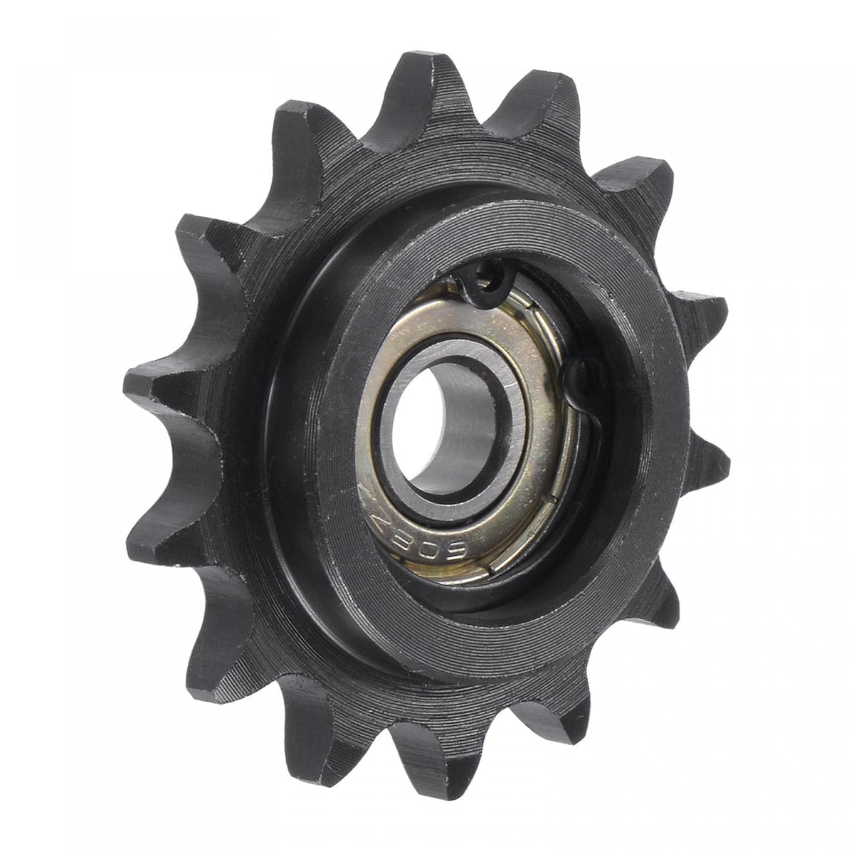 Chain Idler Sprocket, 8mm Bore 3/8" Pitch 14 Tooth Tensioner, Black Oxide Finish C45 Carbon Steel with Insert Single Bearing for ISO 06B Chains