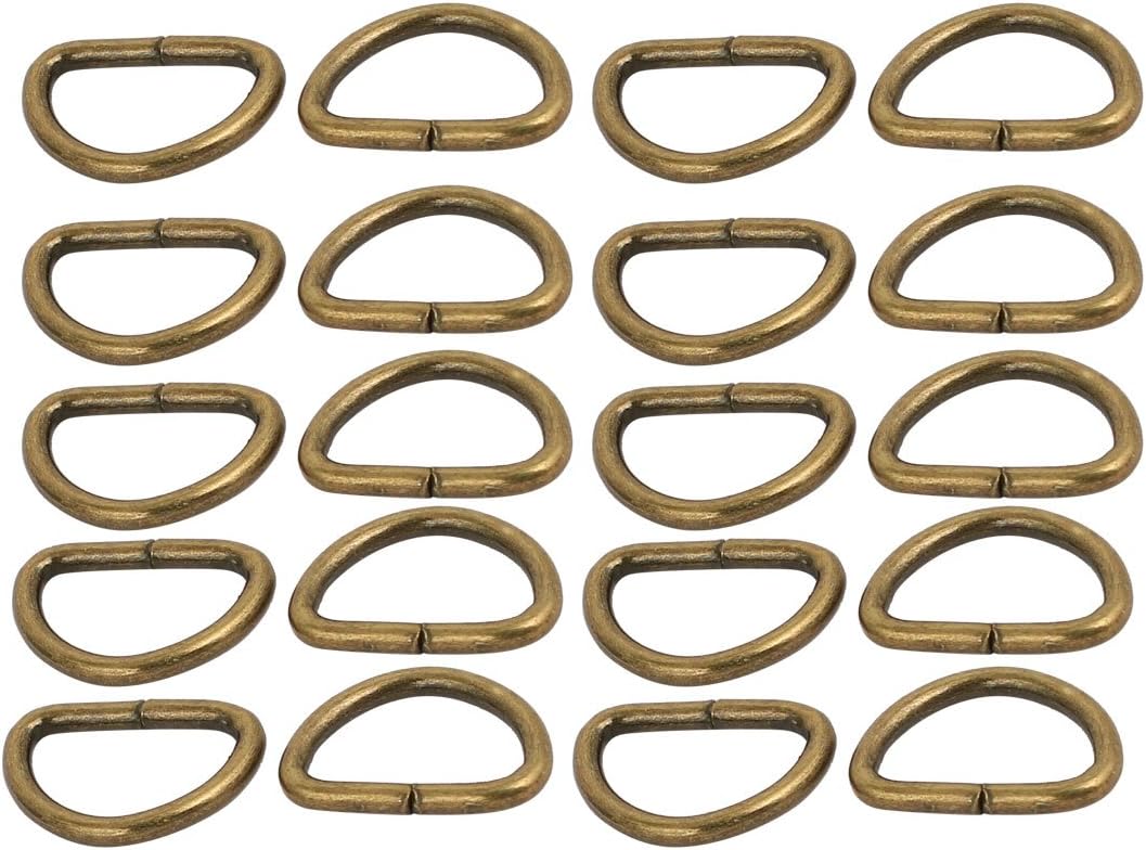 LinkMejor 10mm Inner Width Metal Half Round Non Welded D Ring Bronze Tone 20pcs