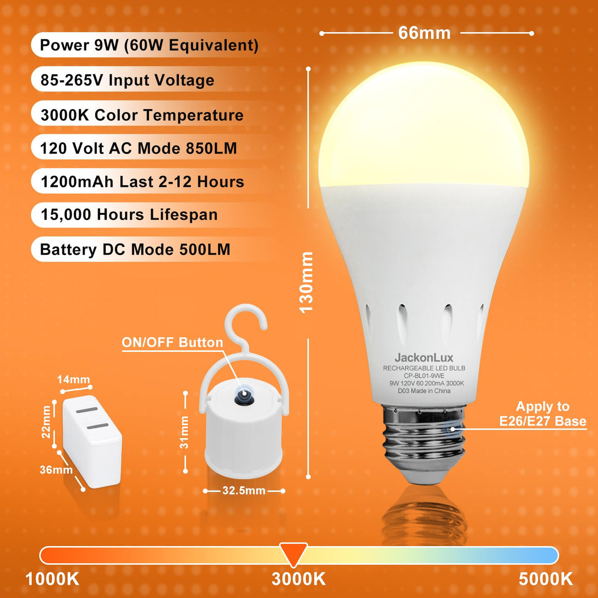 LinkMejor Lampada di Emergenza Ricaricabile, Bianco Caldo 3000K 4-Pack