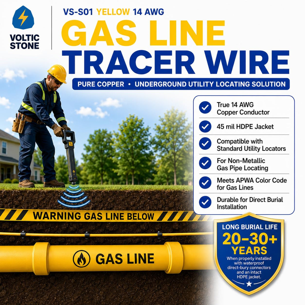 14 AWG Sarı İzleyici Tel, Gaz Hattı İçin Doğru Ölçü 100% Saf Bakır