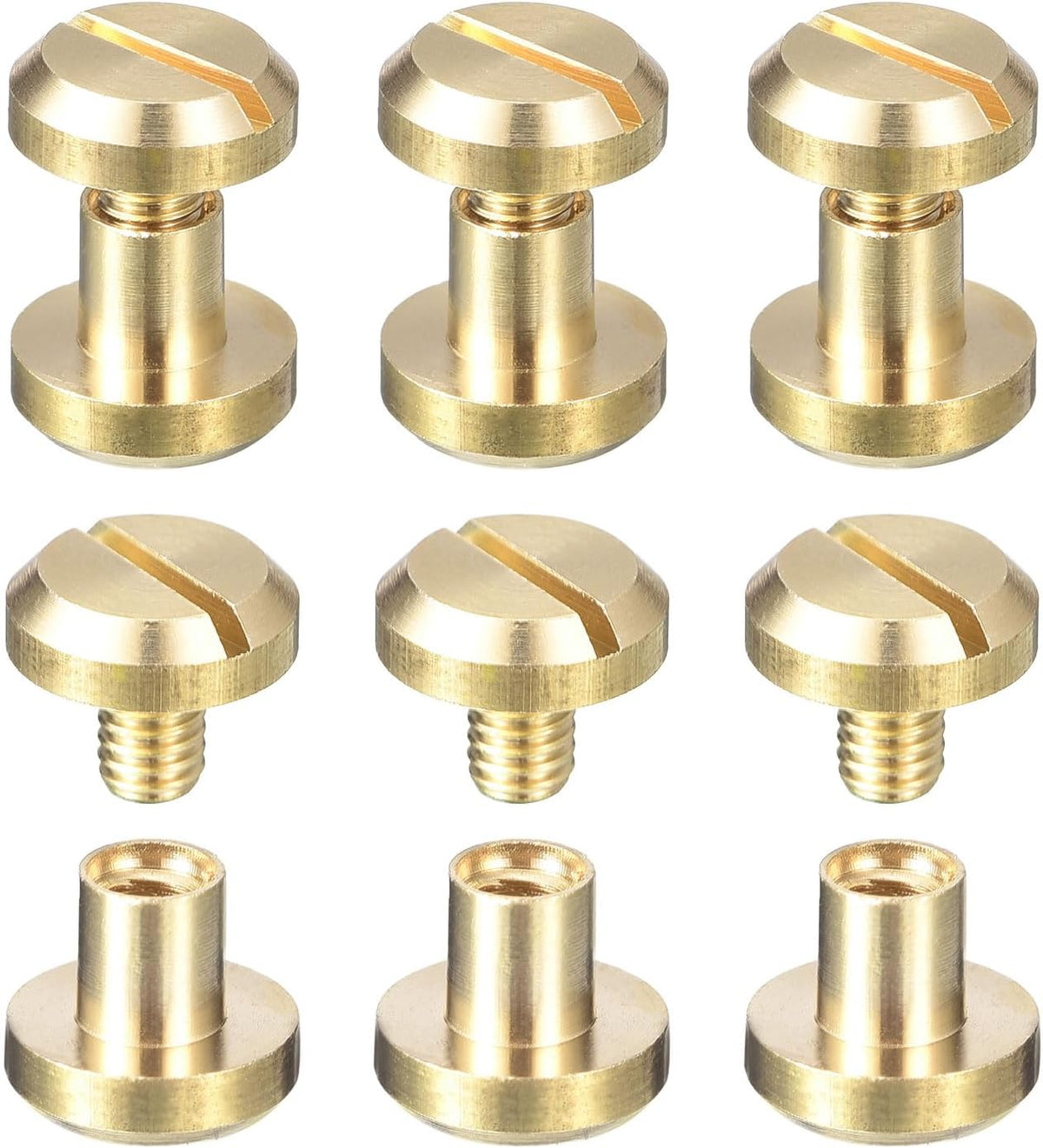 6Pack Brass Chicago Screws, 5x10mm Concave Screw Back Binding Post Nail Stud Rivets for DIY Leather Craft Belt Strap, Gold Tone