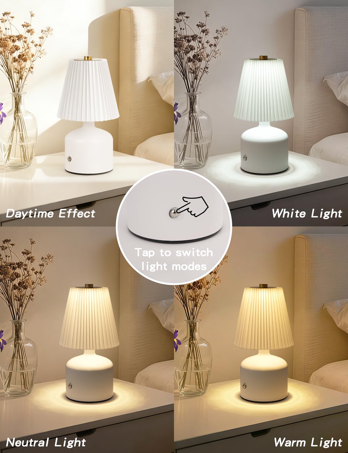 LinkMejor liten bordlampe, ladbar lampe med 3 farge trinnløs dimming