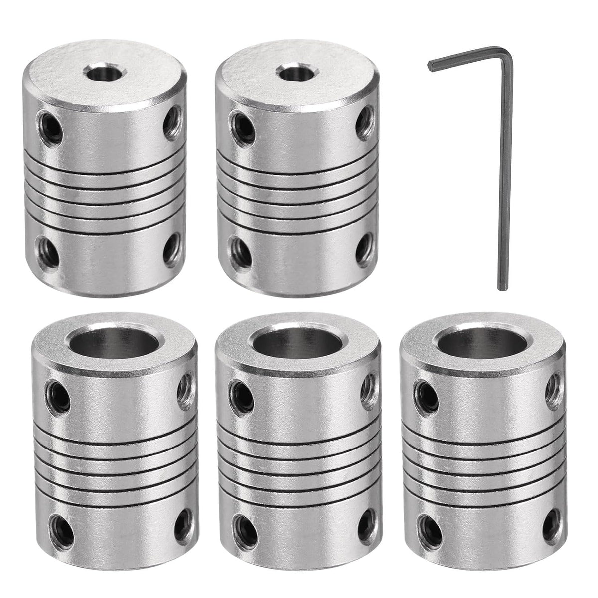 5 Pcs Aluminum Alloy Shaft Coupling 4mm to 10mm, Flexible Coupling Motor Connector Joint, Stepper Motor Coupler for CNC Machine & 3D Printer (L25xD19)