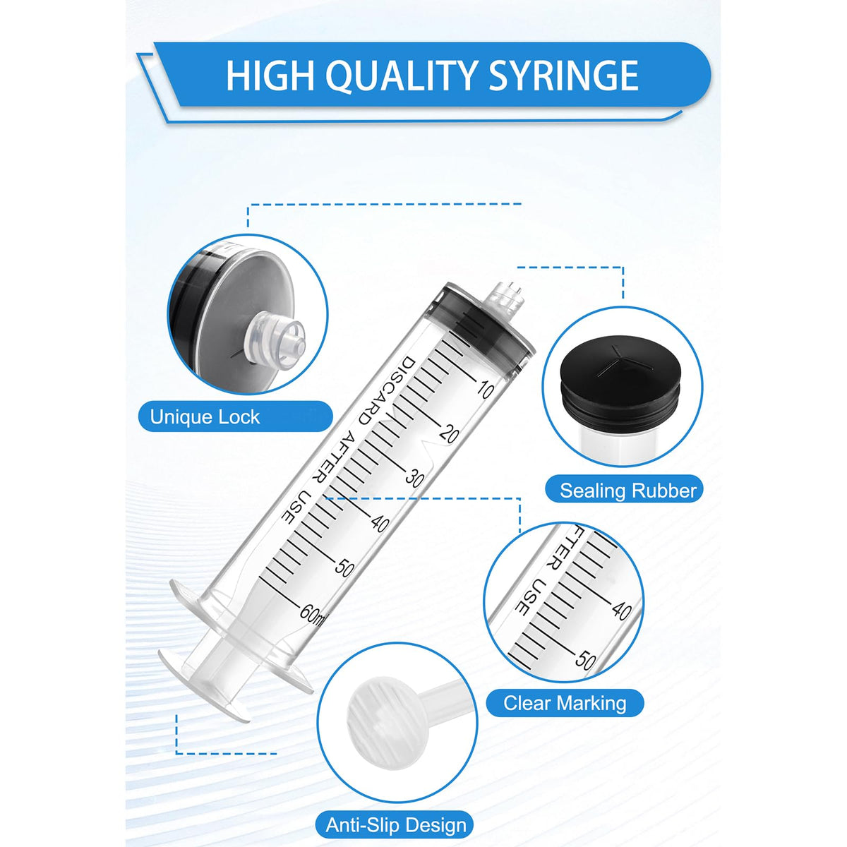 Luer Lock Strzykawka 60ml - Sterylne jednorazowe strzykawki 10 szt.