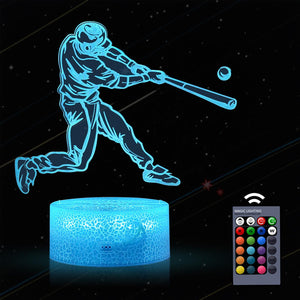 LinkMejor Baseball Gifts for Boys 8-12 3D Lamp Night Light with Remote & Touch Control, 16 Colors Changing + 4 Changing Mode Brightness Room Decor Christmas Birthday Gifts for Kids Boys Girls Sport