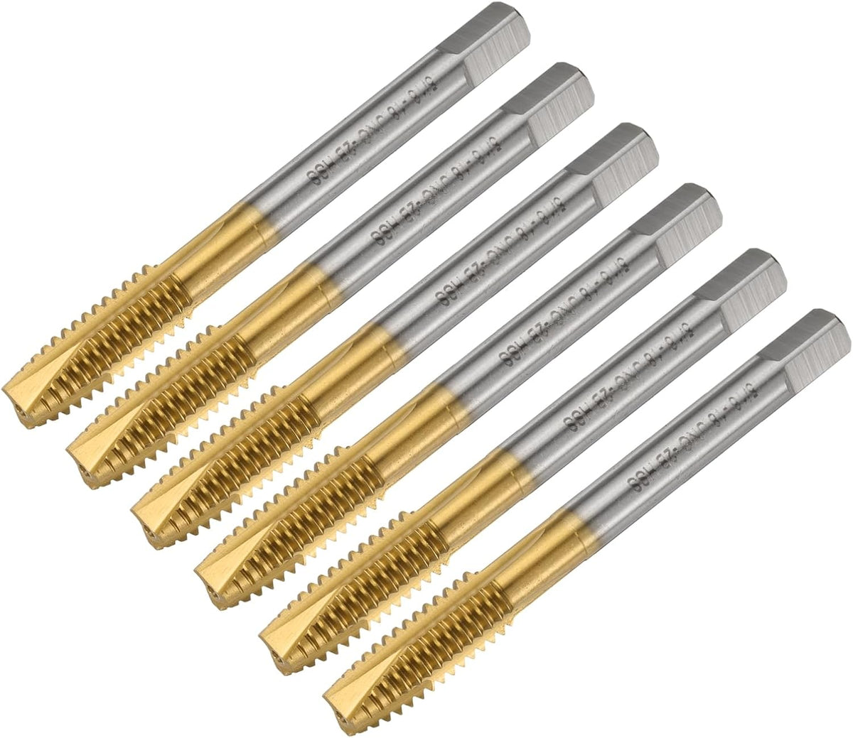 6pcs 5/16-18 UNC B2 Spiral Point Thread Tap, Screw Tap Threading Tapping Tool, Titanium Coated 6542 High Speed Steel Machine Taps Tapping Bit
