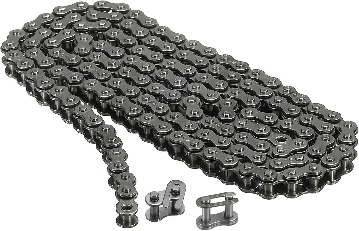#25/04C-1 Roller Chain 3 Feet 1/4" Pitch Carbon Steel Roller Chains with 2 Free Master Connector Links for Mini Bikes, Motorcycles, 144 Links