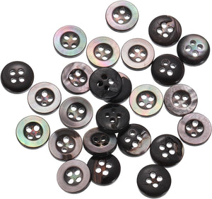 25 Pcs Natural Shell Buttons, 4 Hole 9mm Mother of Pearl Buttons for Shirt Clothes Coats Suits Jacket Jeans Skirts Sewing Craft DIY Decoration, Black (Wide Edge)