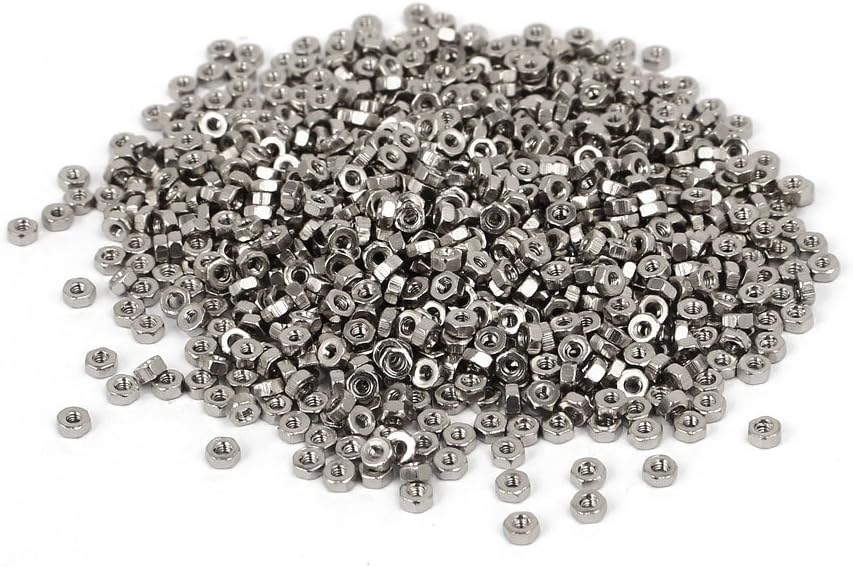 M1.2 x 1.2mm Nickel Plated Hexagon Hex Nuts Fasteners DIN 934 1000PCS