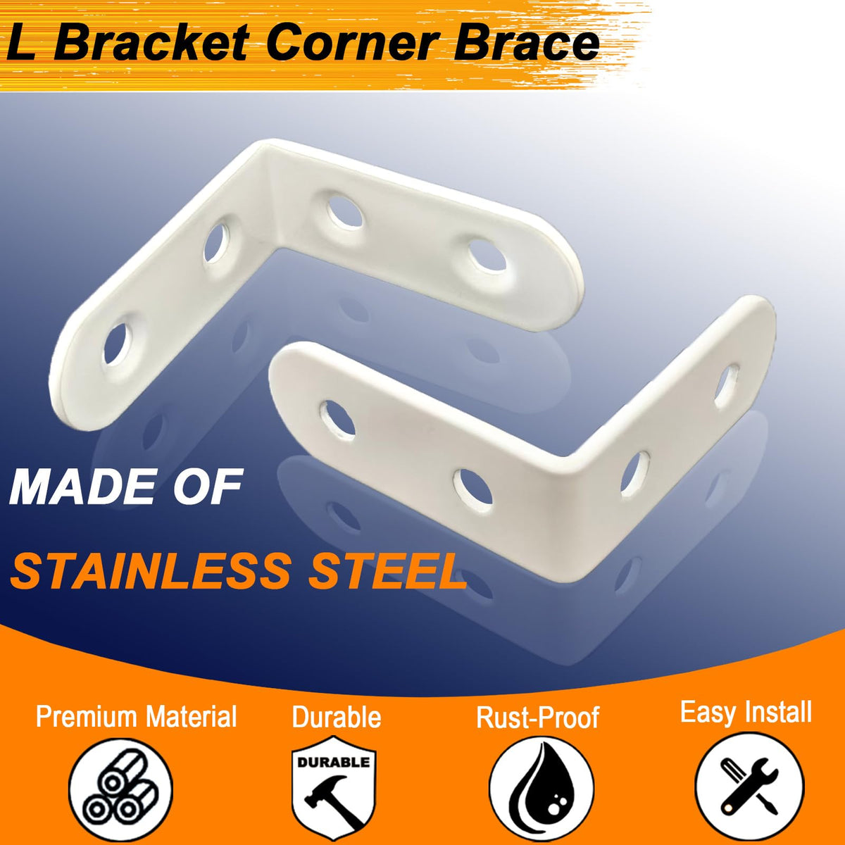 8PCS White L Bracket Corner Braces 2x2 inch, Stainless Steel Shelf Brackets