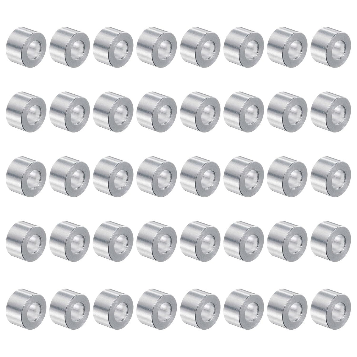 40pcs Aluminum Spacer 5mm Bore x 10mm OD x 6mm Length Screw Standoff Bushing Plain Finish Round Metal Spacer for M5 Screws Bolts and Rods