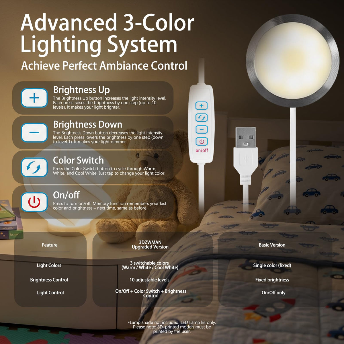 LinkMejor 3-Pack Lumină LED Tricolor Kit 001 pentru Setul de Lumină Bambu Lab 3D Printat