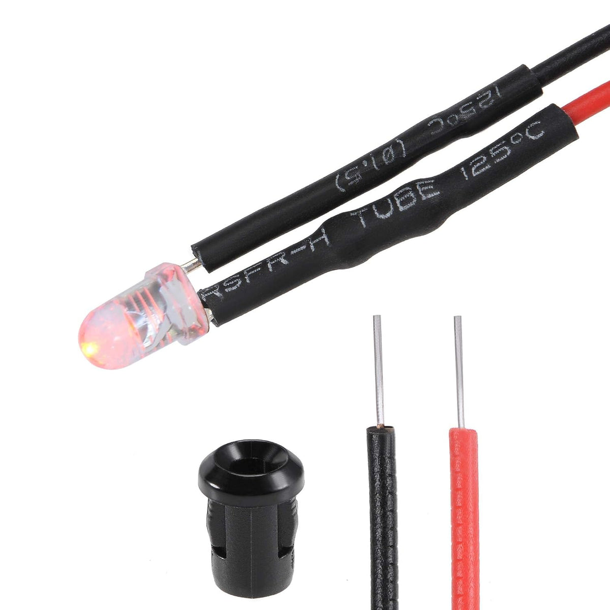10Set DC 12V 3mm Pre Wired LED with Holder, Red Light Round Top Clear Lens, 6mm Panel Mount