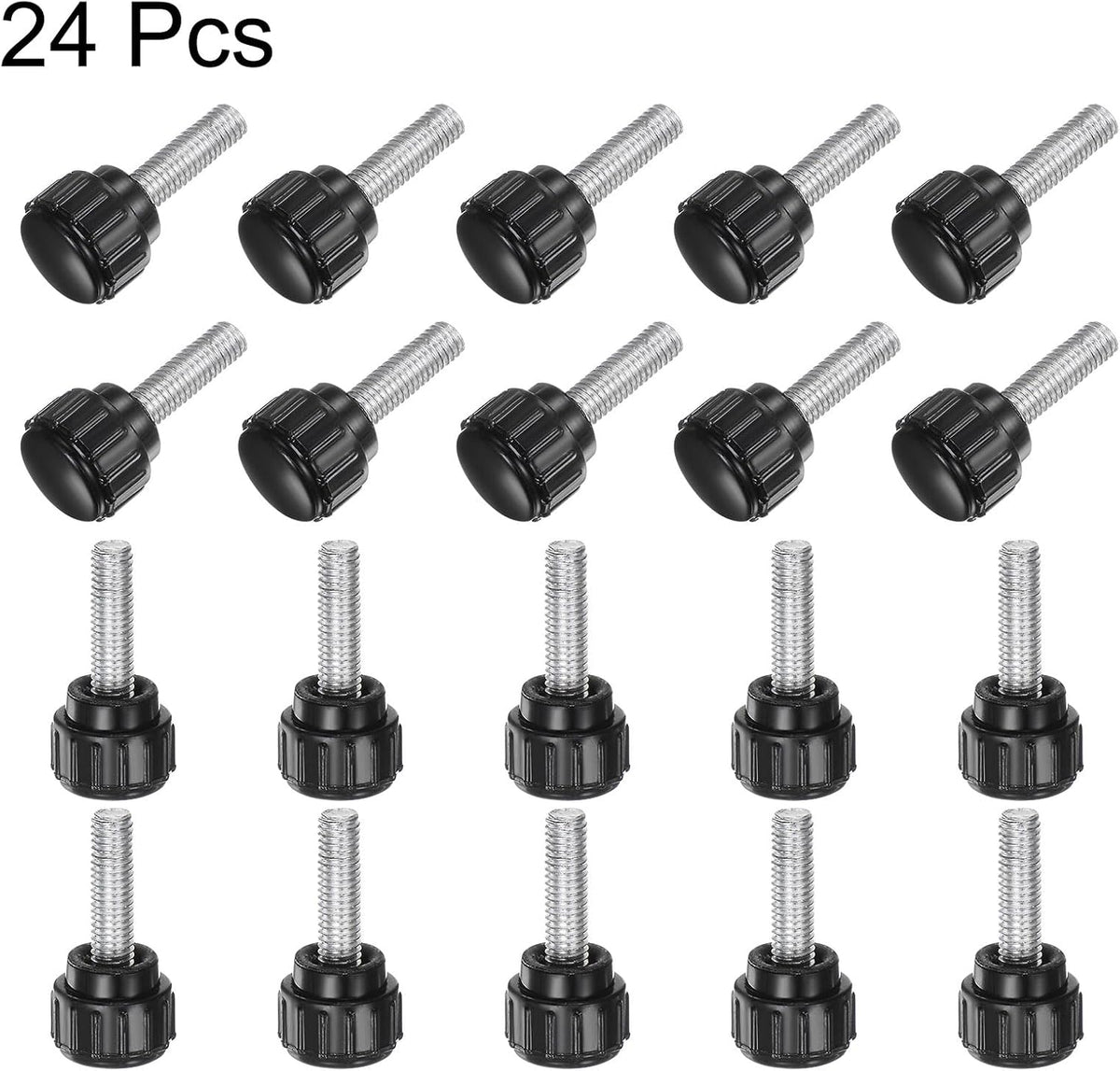 24pcs Gewindestifte M5 x 16mm Klemmstifte mit Drehknauf, Daumenbolzen, 15mm Kunststoffrundkopf, geschliffen, Handbolzen, schwarz