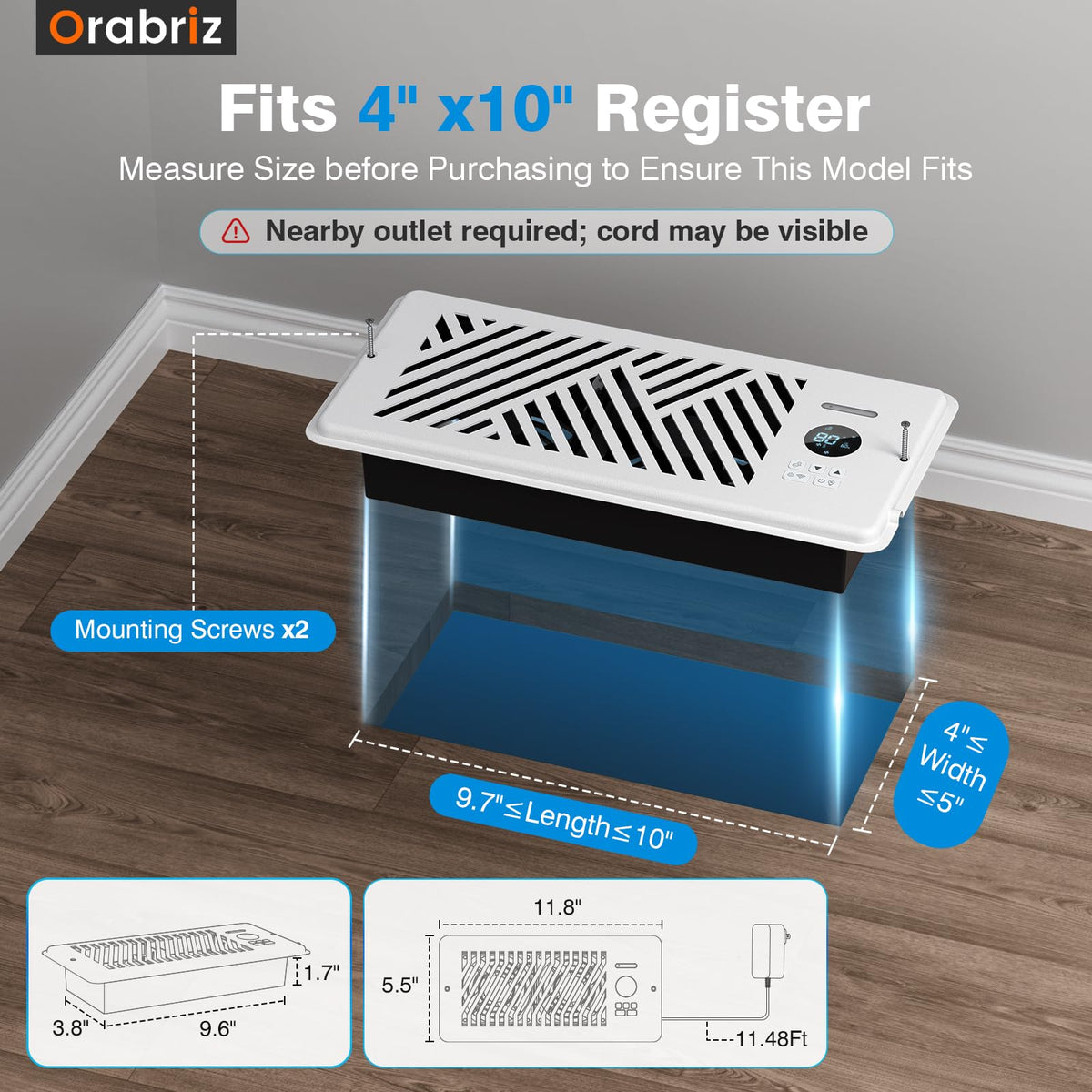 LinkMejor Smart AC Vent Booster Fan 4" x 10" Register med APP kontrol