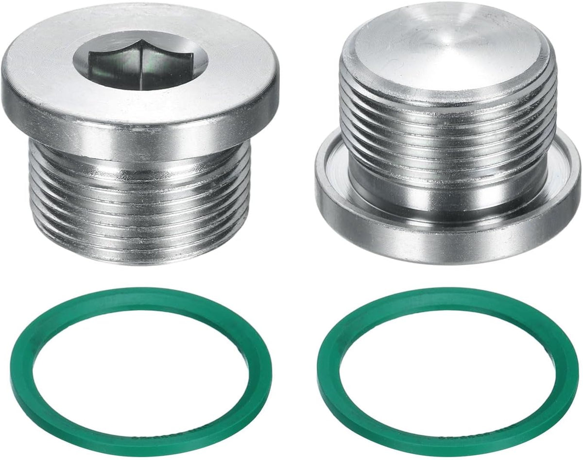 2Pcs M26x1.5 Inner Hex Head Pipe Fitting Plug, Universal Carbon Steel Thread Socket Plug with Green O-Ring for Terminate Pipe Ends or Replacement Drains