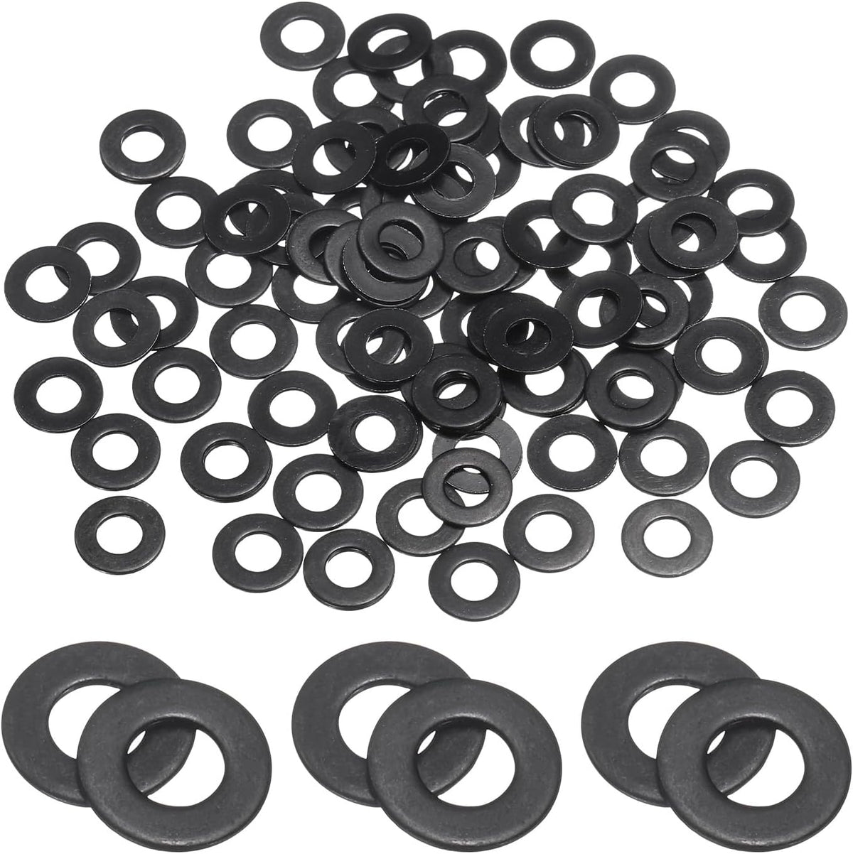 100 Pcs M3.5 Stainless Steel Flat Washers, 3.8mm ID x 8mm OD x 0.5mm Thick Black Zinc Plated Metal Washers for Screws and Bolts