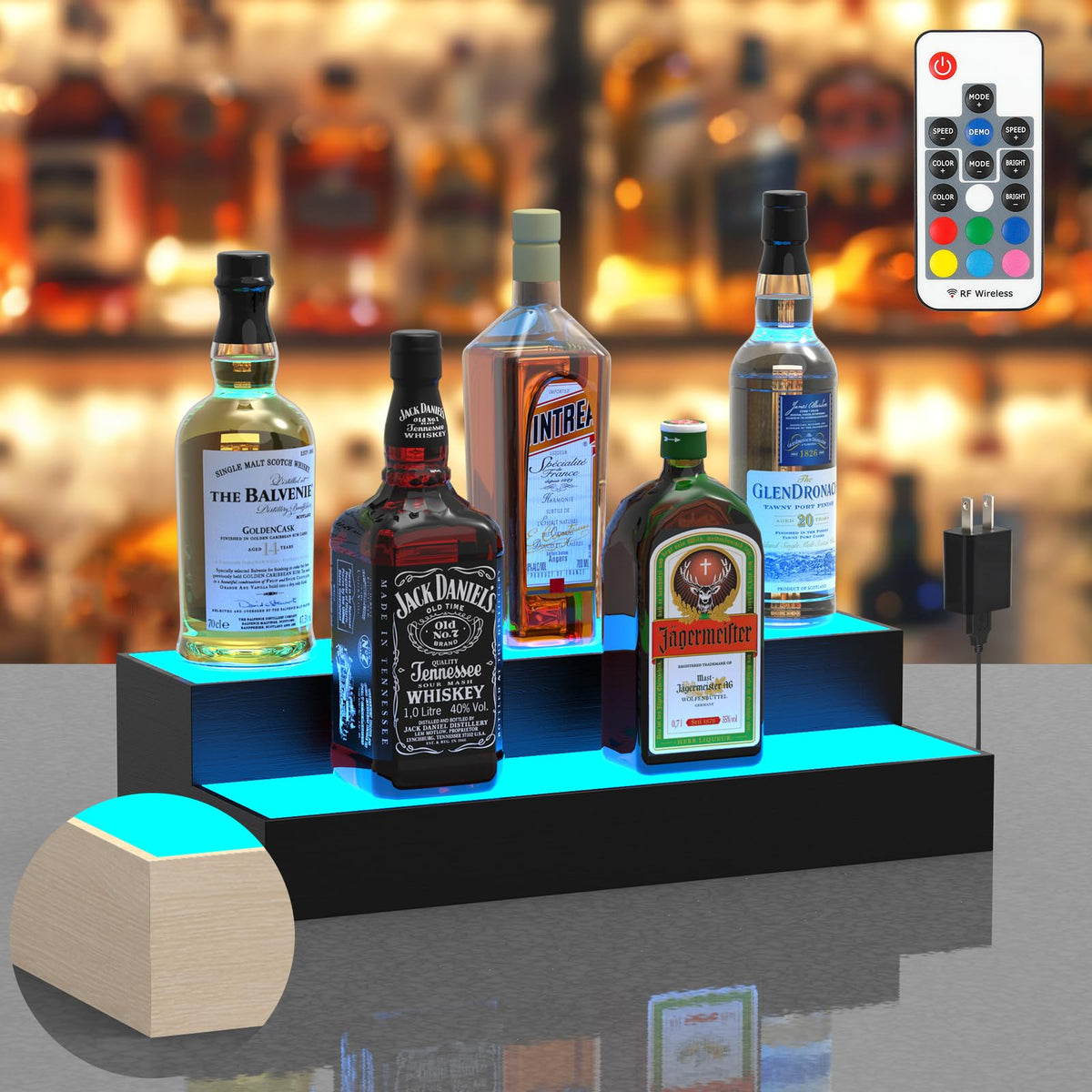 LinkMejor LED-belysning Liquor Bottle Display Shelf 2 Trin 16 Tomme