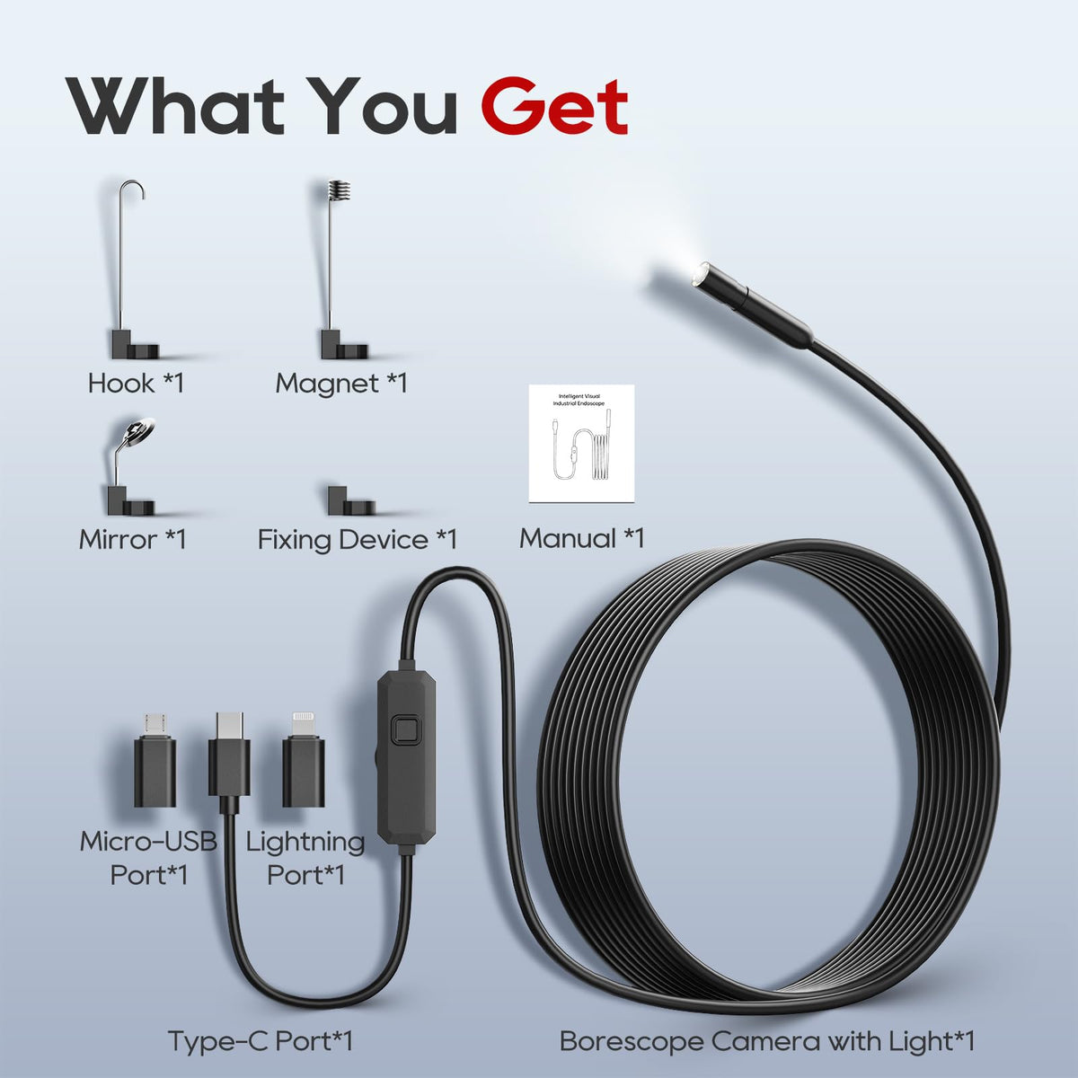 LinkMejor Endoscope Camera with Light, 1920P Borescope for iOS and Android