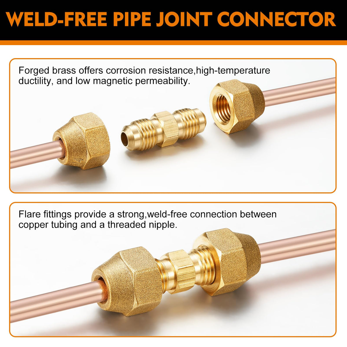 ลิงก์เมโจร์ 4 ชิ้น คอนเนกเตอร์เคลื่อนที่ทองแดงกับหน้ากาก HVAC, 1/4" 3/8"