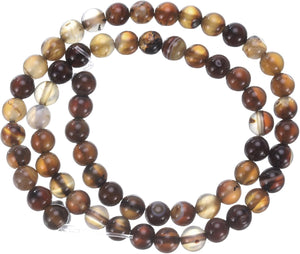 Mixed Brown Agate Beads 6mm Natural Gemstone Beads Smooth Round Loose Beads for Bracelet Jewelry Making DIY (1 Strand - 62pcs)