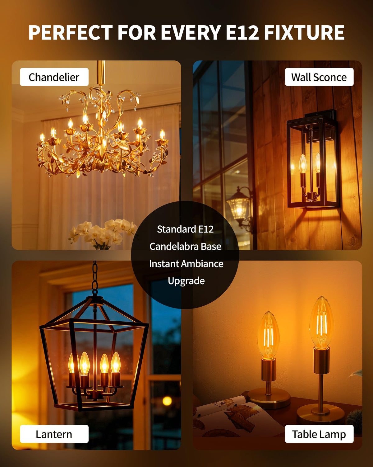 Amber E12 Candelabra LED Bulbs, Dimmable 60W Equivalent Chandelier 6 Pack