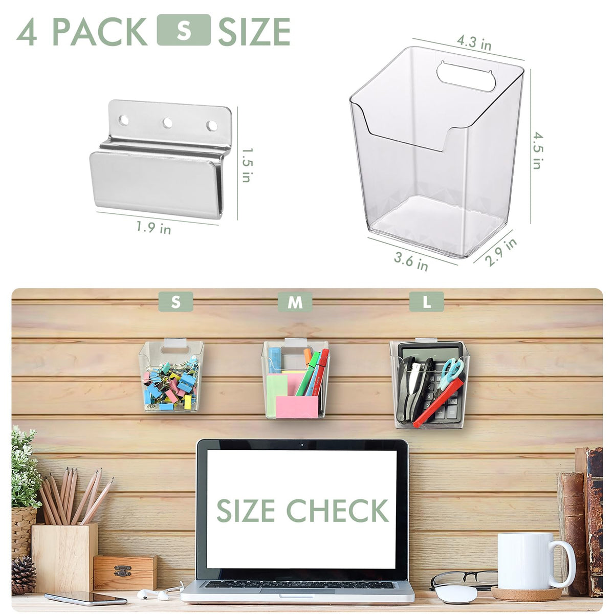 Clear Slatwall Bins, 4 Pack Slat Wall Cups with Hooks for Garage, Small