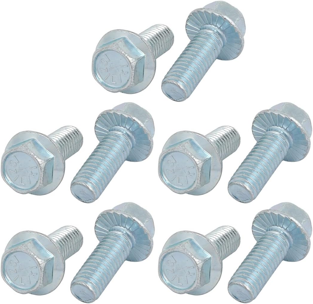 10Pcs 3/8-16 x 1 Inch Thread Carbon Steel Hex Serrated Head Flange Screw Bolt