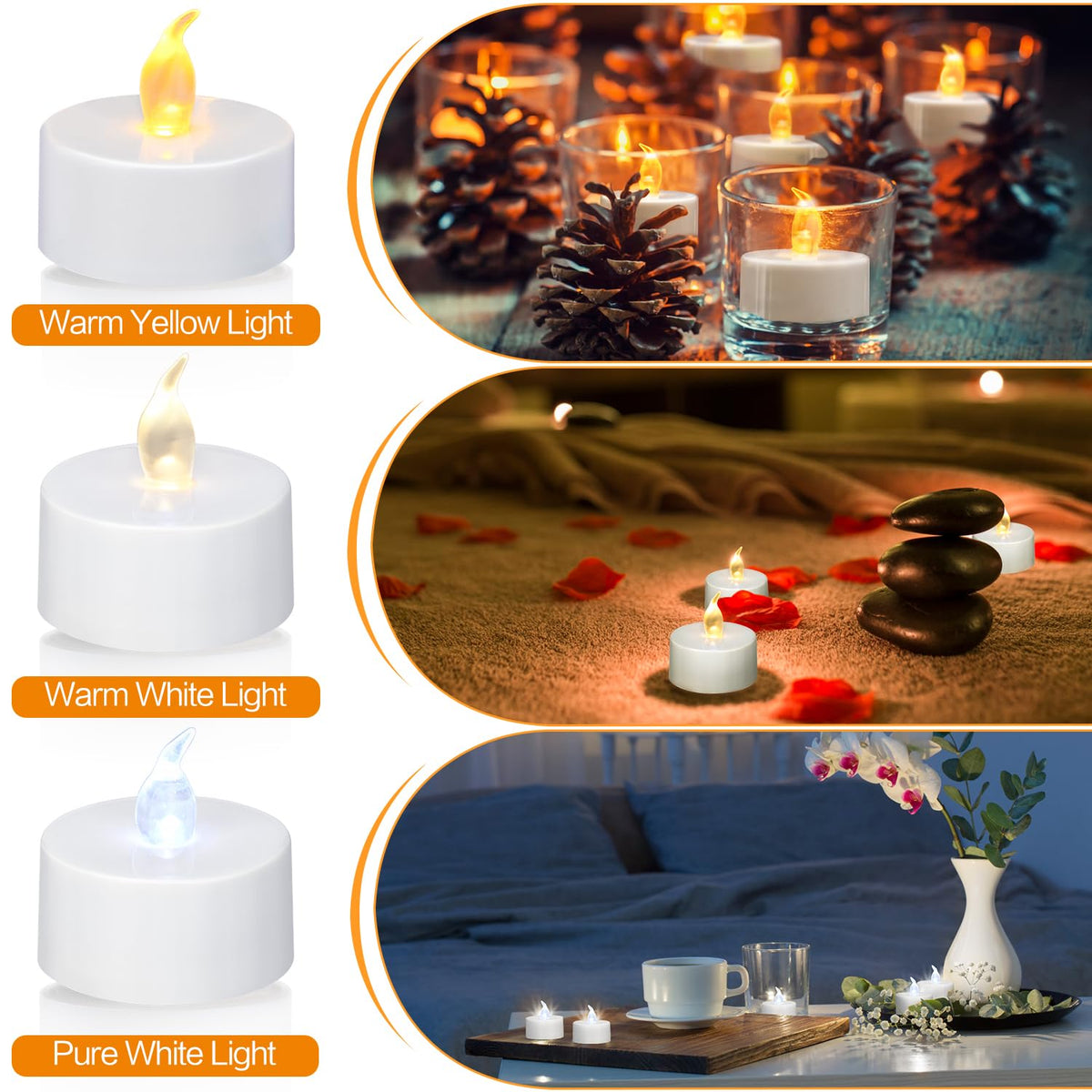 LinkMejor 24 Pack Tea Lights with Timer, Auto-On 6 Hours and Off 18 Hours