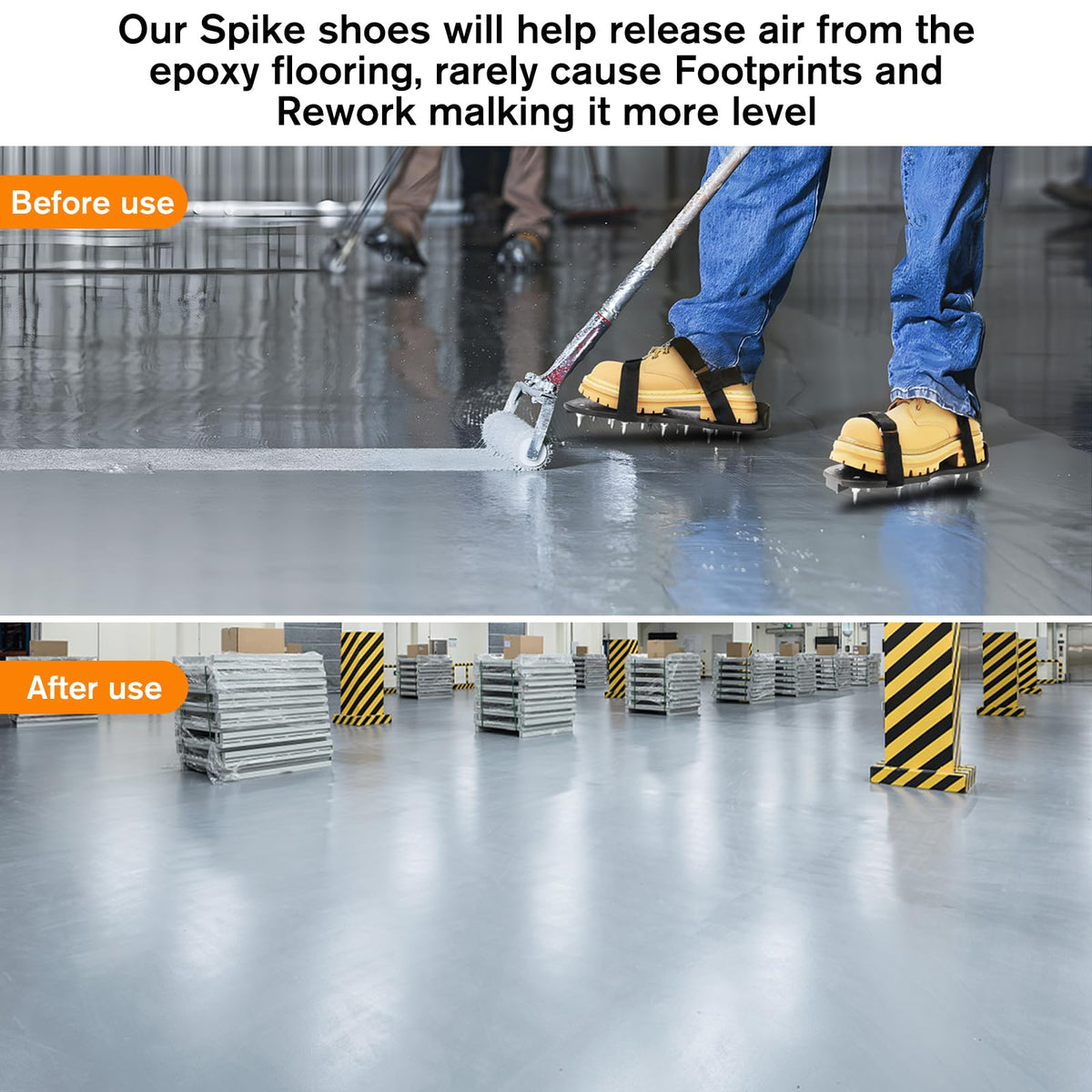 LinkMejor Epoxy Floor Spiked Shoes Fully Assembled Gunite Spiked Shoes with 3/4" Short Spikes for Garage Floor Epoxy, Overlays, Cover Installation, Large 2 Pair