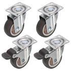 1.5" Swivel Caster Wheels 2pcs with Brake 2pcs Without TPR 360 Degree Bearing Rolling Plate Caster Load 48lb for Furniture Workbench Cart Racks, Brown