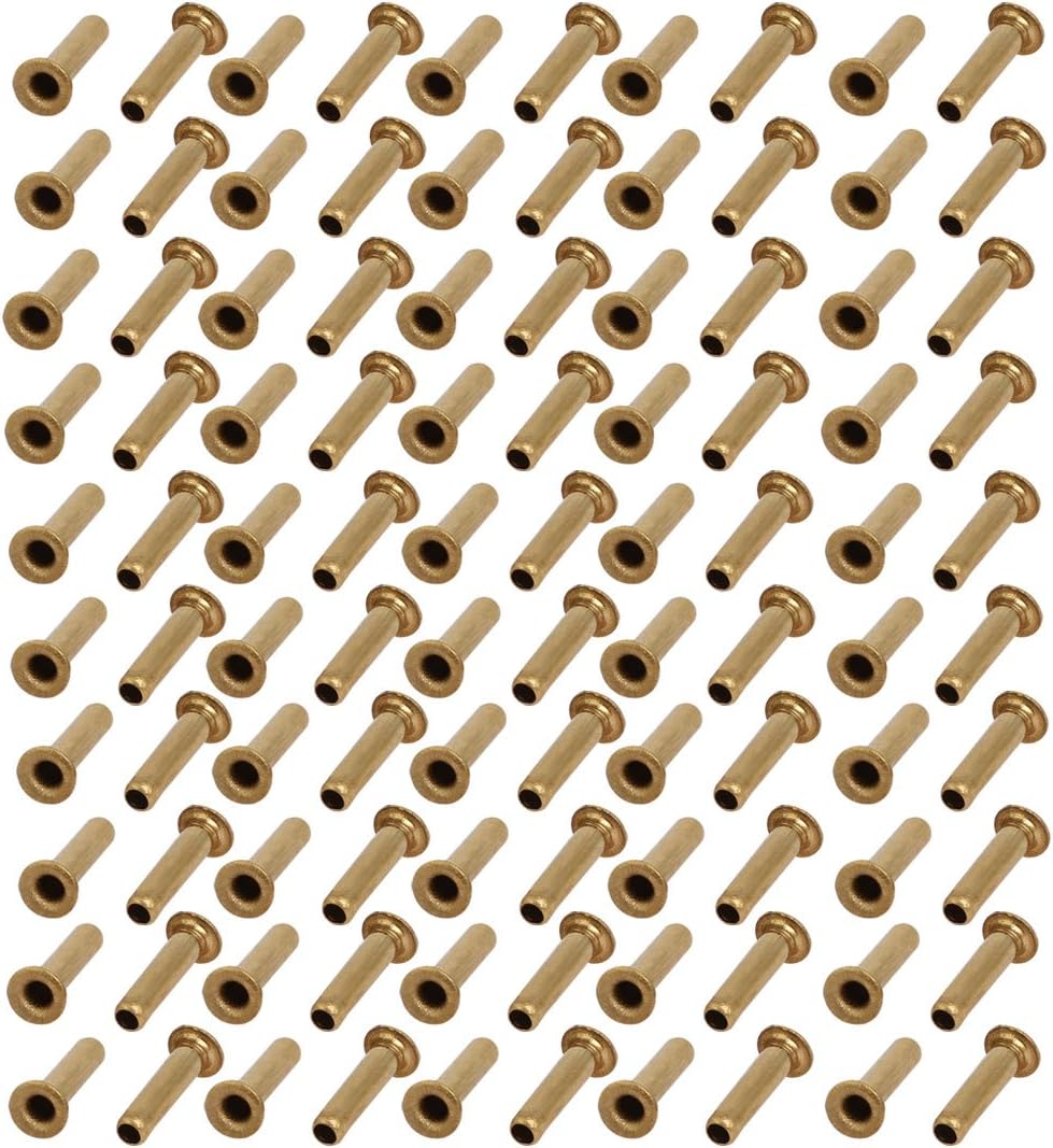 LinkMejor 100pcs M2.5 x 10mm Brass Plated Metal Hollow Eyelets Rivets Gold Tone