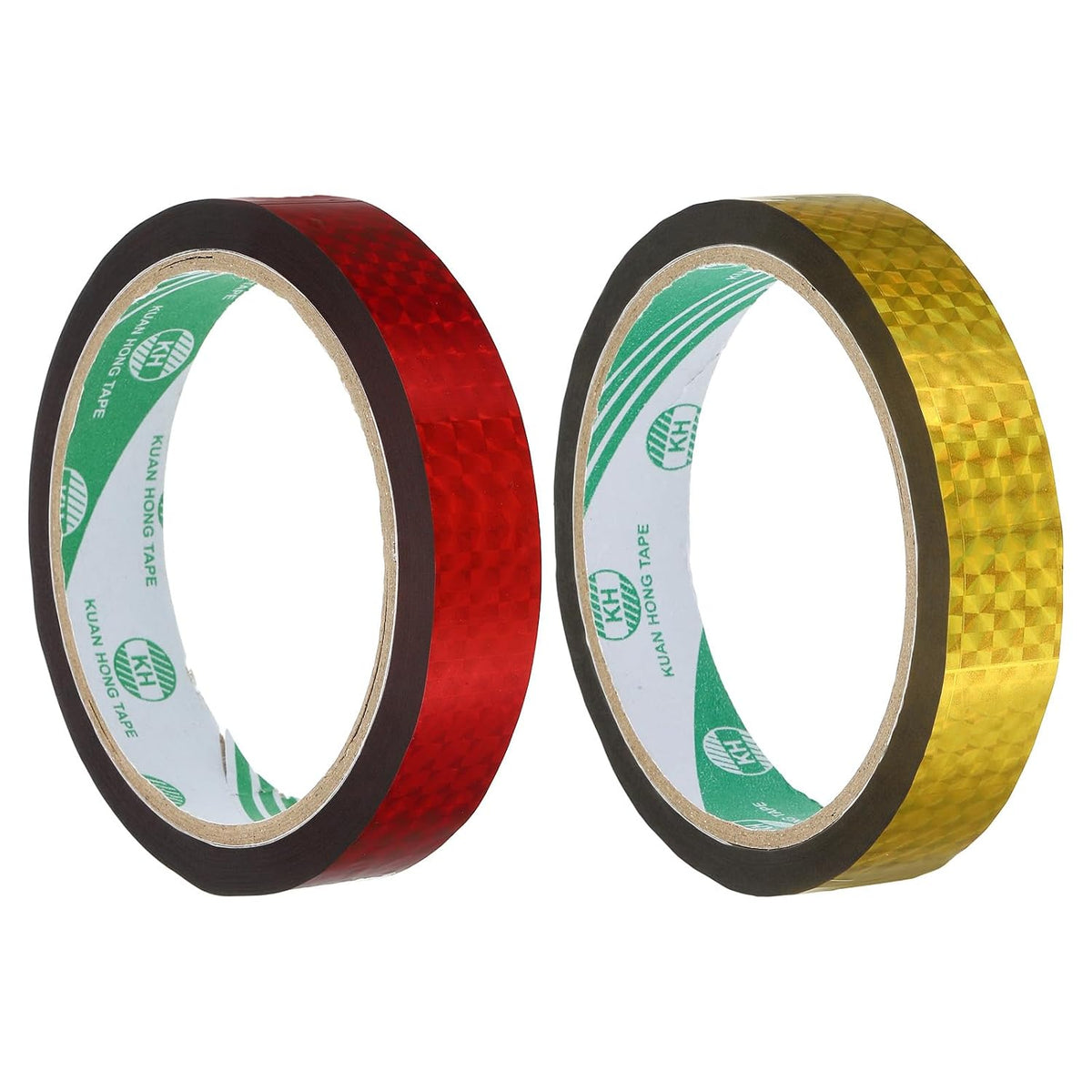 Washi Prism Tape Set 0.7 Inch x 55 Yards Holographic Metalized Reflective Tape for Holiday Packaging and Decoration, DIY and Art Craft (2 Rolls, Red + Gold Tone)