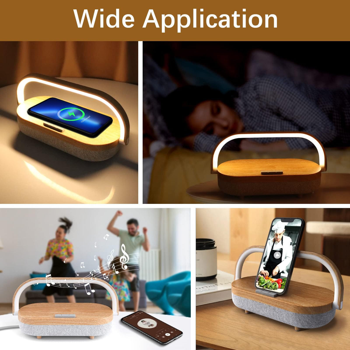 LinkMejor Nightstand Lamp with Wireless Charger,4 in 1 Touch Bedside Lamp Bluetooth Speaker,Portable Dimmable LED Night Light,Corporate Gifts Premium for Employees Clients,Birthday Gifts Women Wife