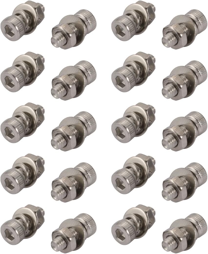 20pcs M3x8mm 304 Stainless Steel Knurled Hex Socket Head Bolts Nuts w Washers
