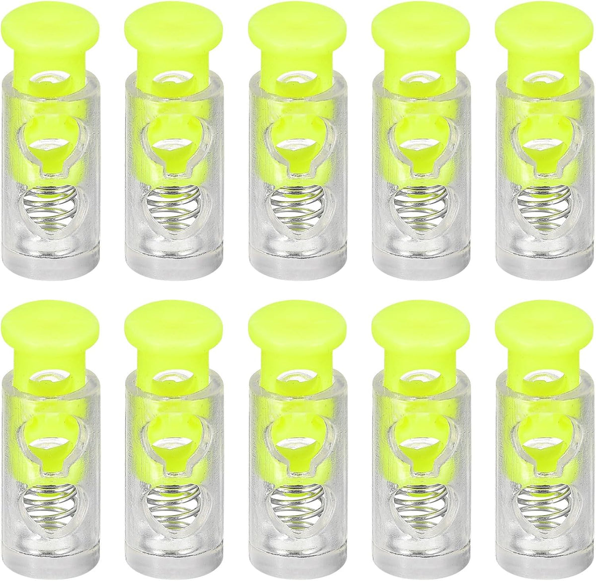 20Pcs プラスチックコードロック 引っ張り紐ダブルホールスプリングトグルストッパー スプリングストッパー バックパック靴紐引っ張り紐用 4mm ブラック