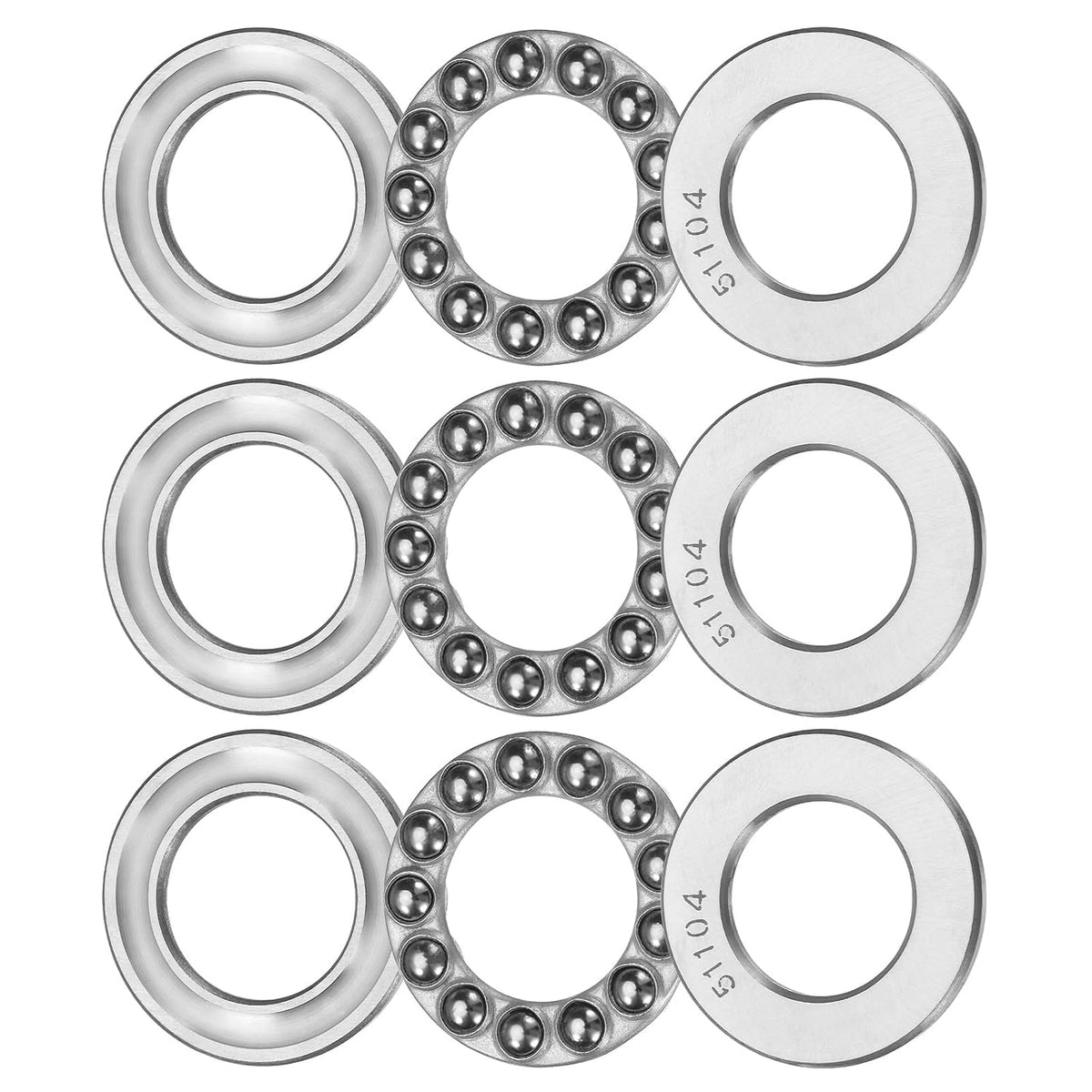 3 Set 51104 Thrust Ball Bearings 20 x 35 x 10mm Plane Axial Ball Bearing Single Row Roller, Chrome Steel (ABEC3)