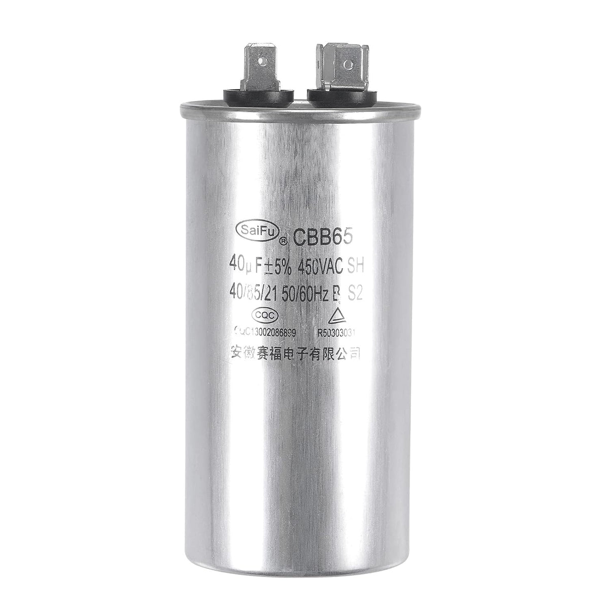 Run Capacitor Round CBB65 40uF 40mfd 450V AC 40/85/21 Aluminum Case with Terminal for Air Conditioner Compressor Motor Heat Pump Condenser