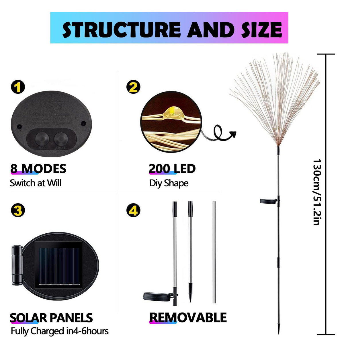 2-Pack Feuilles d'Artifices Solaires Étanches pour Extérieur, Lumières de Fées de Jardin