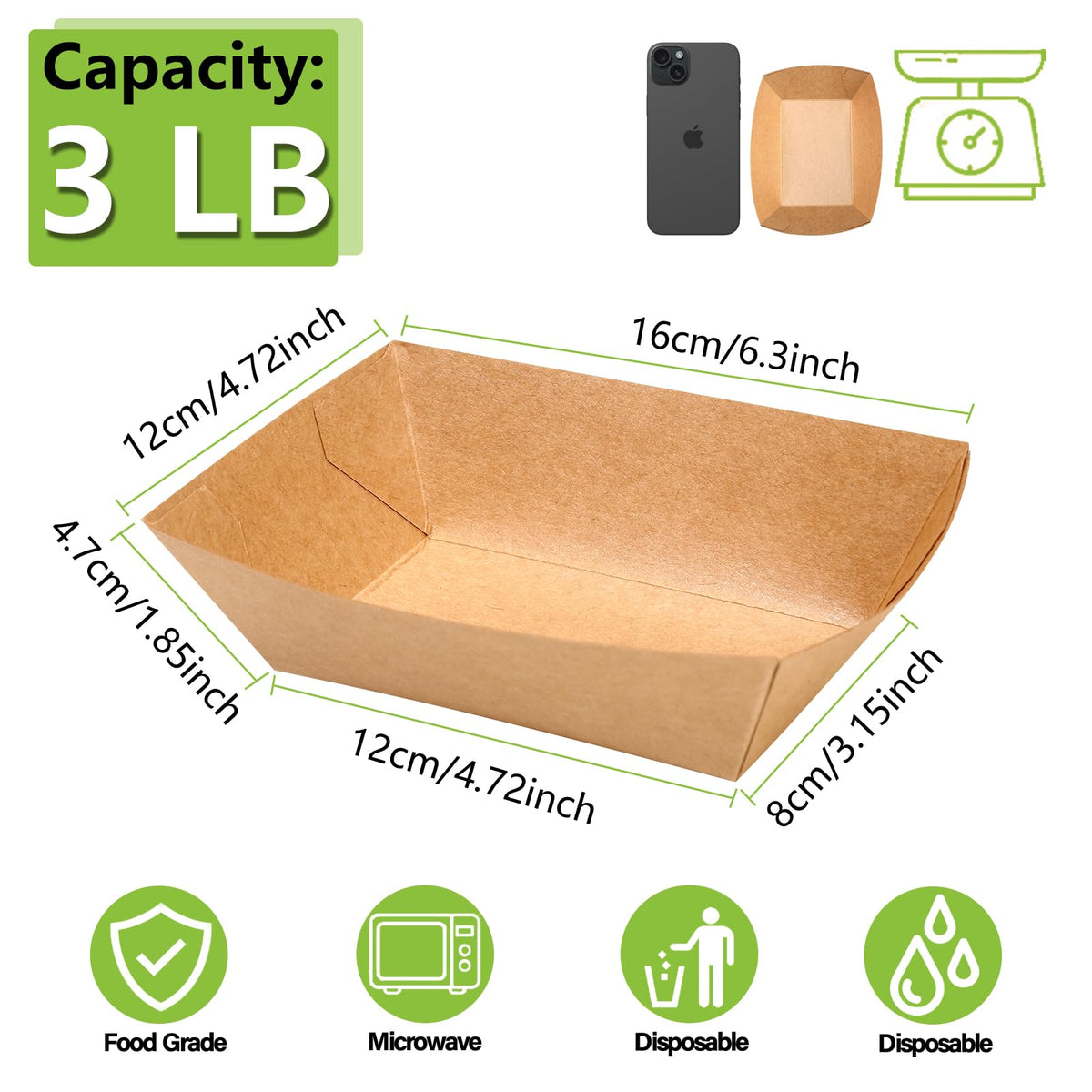 LinkMejor 100 Pack 3lb Paper Food Trays