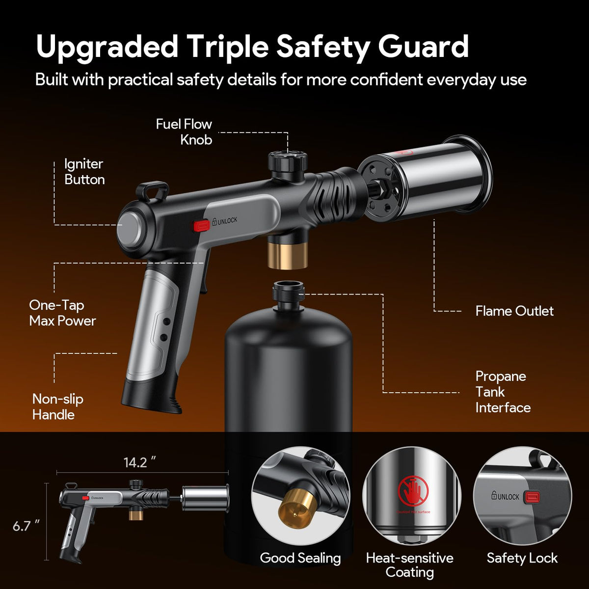 LinkMejor Propane Torch Gun, Kitchen Blow Torch Gun, Flame Thrower Torch
