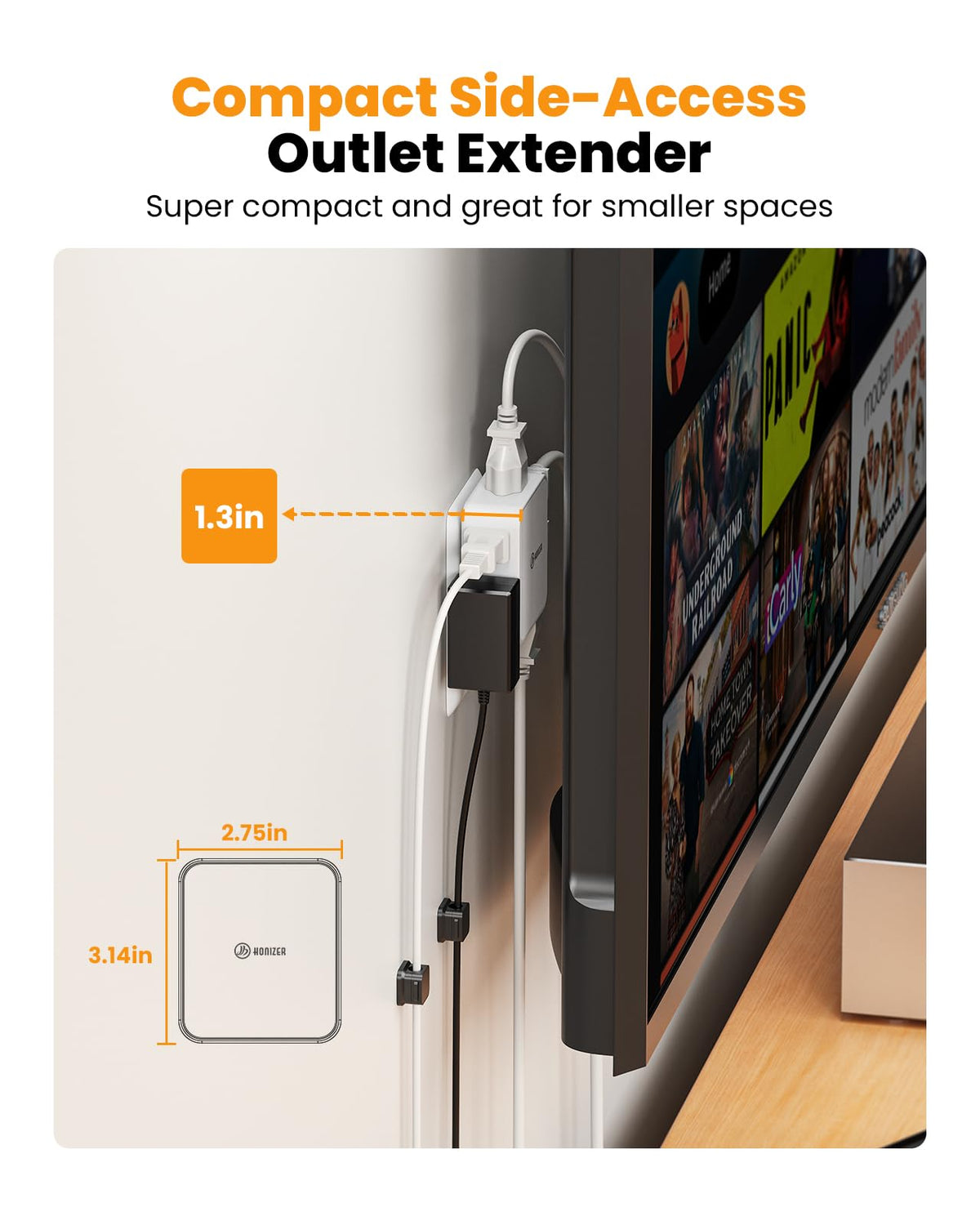 2 Pack 6 Outlet Flat Outlet Extender,Side Outlet,HONIZERWall Outlet Adapter