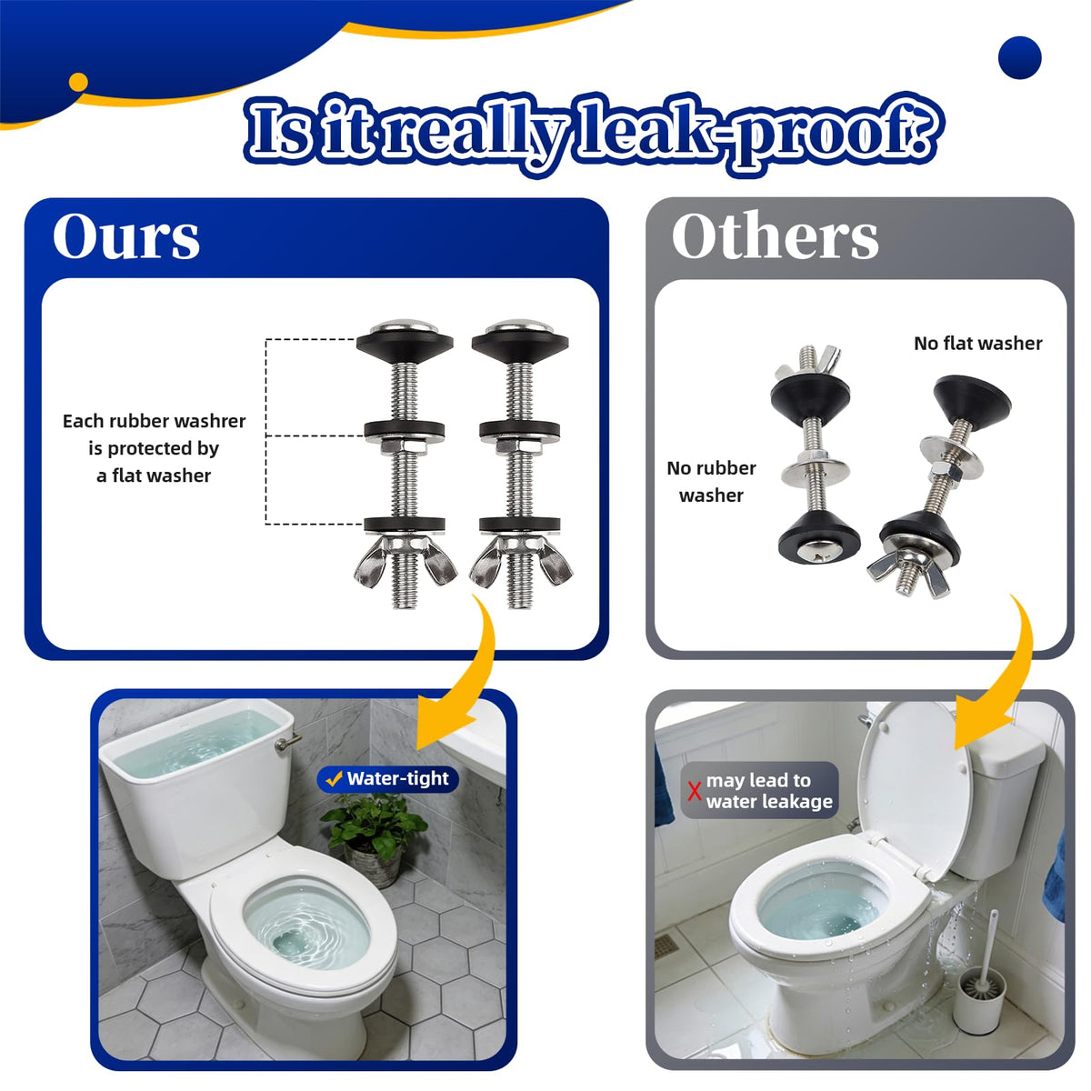 Universal Toilet Tank Bolts & Rubber Gaskets