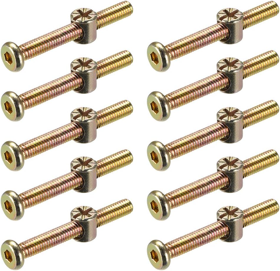 M6 x 50mm Furniture Bolts Nut Set Hex Socket Screw with Barrel Nuts Phillips-Slotted Zinc Plated Full Thread 10 Sets