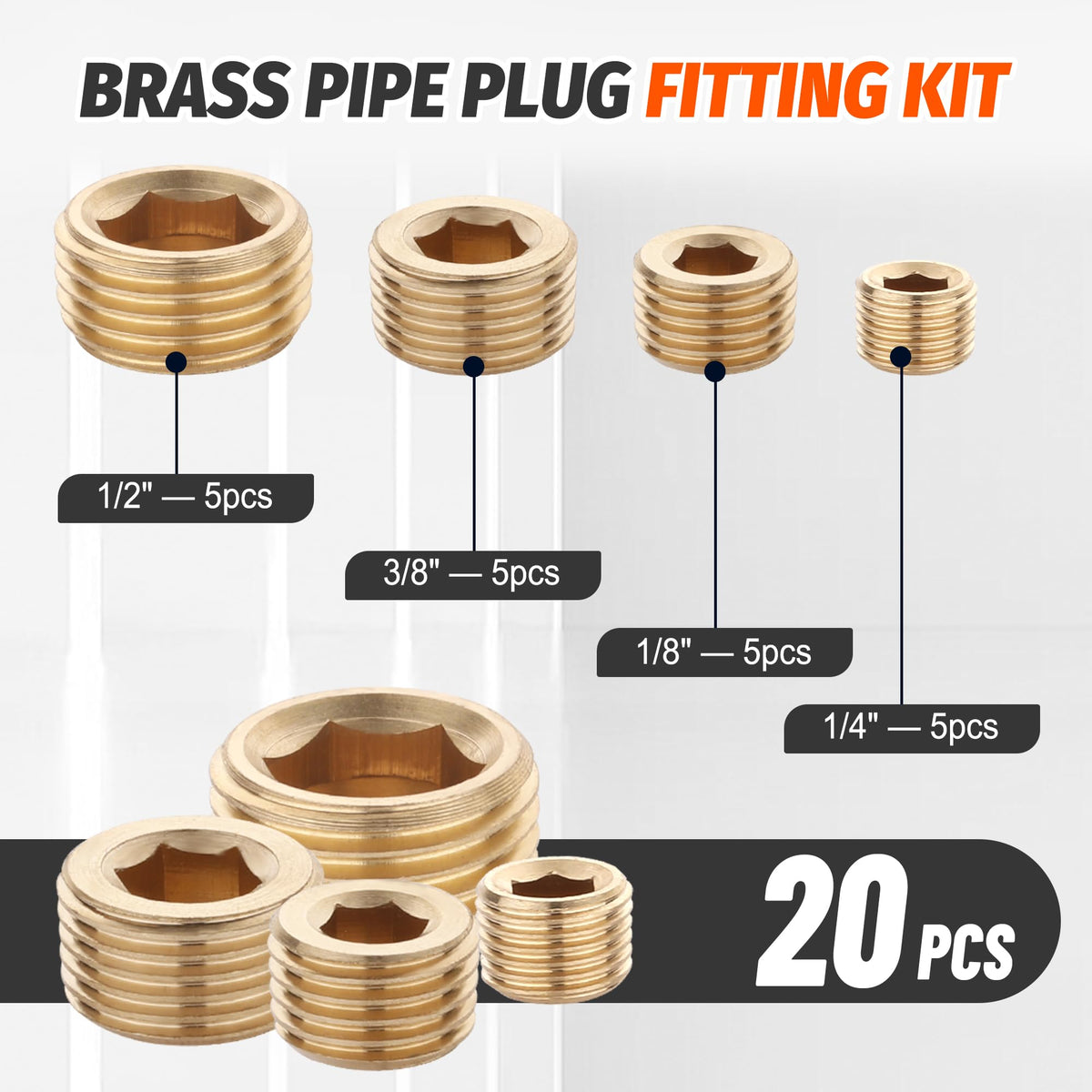 LinkMejor 20PCS Conectori din Bronz pentru Conducte, 1/8" 1/4" 3/8" 1/2" NPT