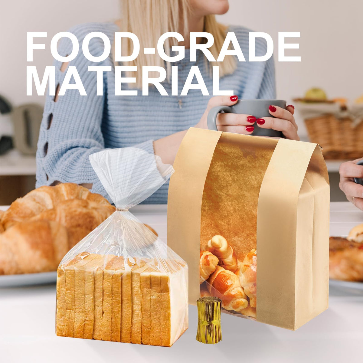 100 Pack Large Sourdough Paper Bread Bags & Clear Bread Bags