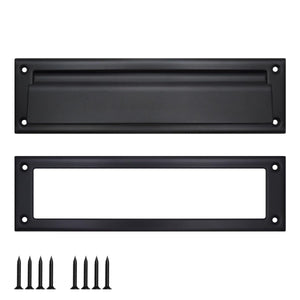 LinkMejor posthull for dør, 13"×3.6" tungtjernshull posthull med forhøyrde huller og 8 skruer inkludert, matt svart posthull for ytredør eller vegg, enkel DIY installasjon