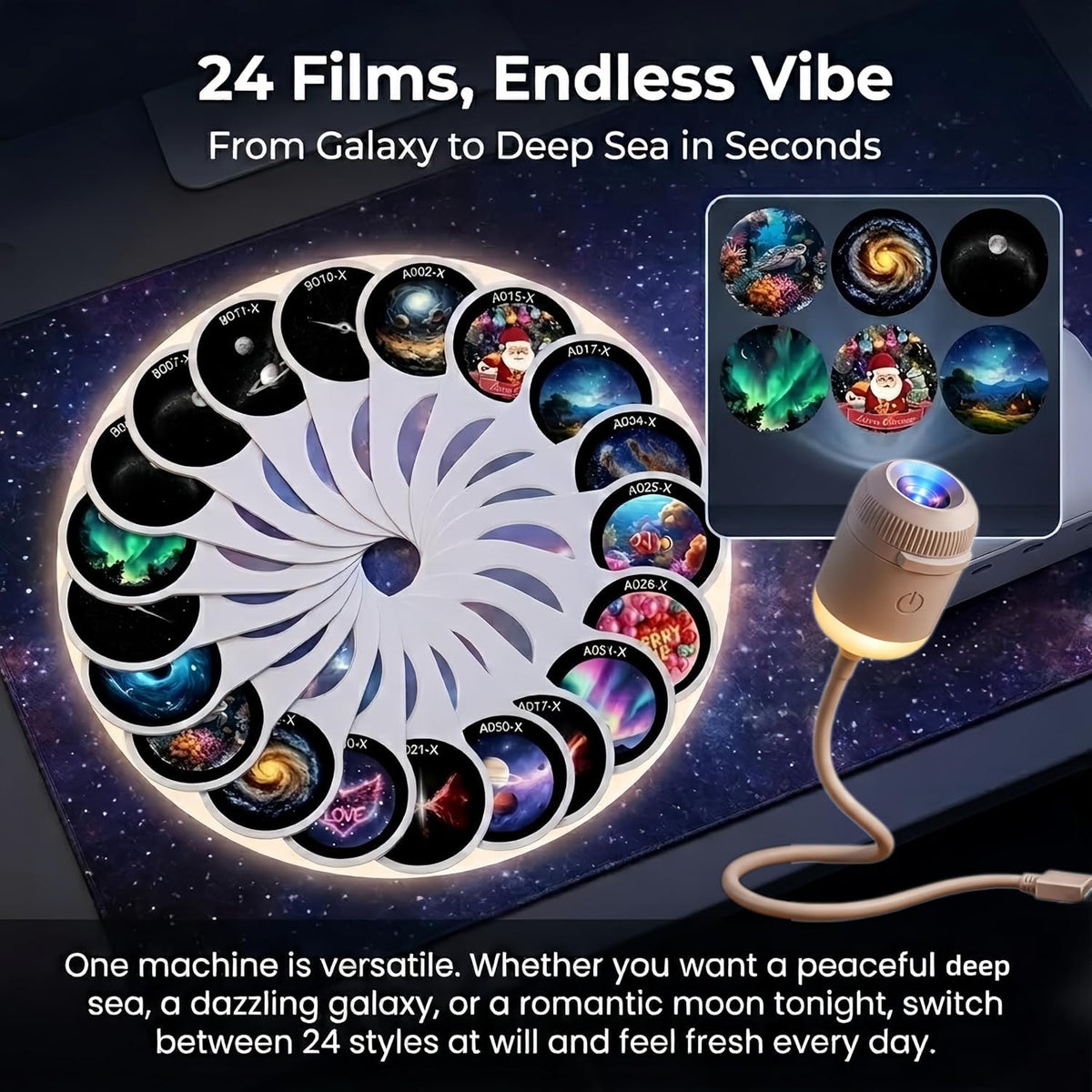 Galaxy-Projektor-Nachtlampe, einstellbare Helligkeit, USB-Sternhimmelbildprojektor