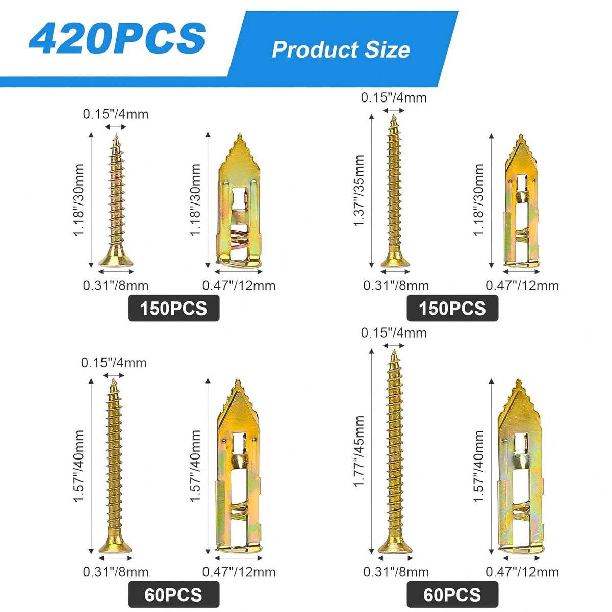 420 PCS Anchors Batau Sendiri Karet Dinding dengan Kit Bantuan Baling Baling